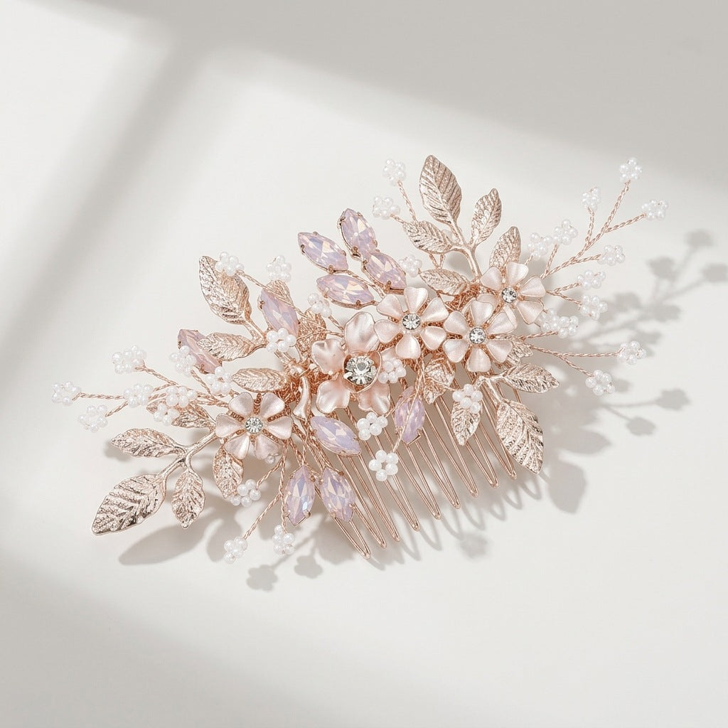 The Celestine floral pearl crystal comb