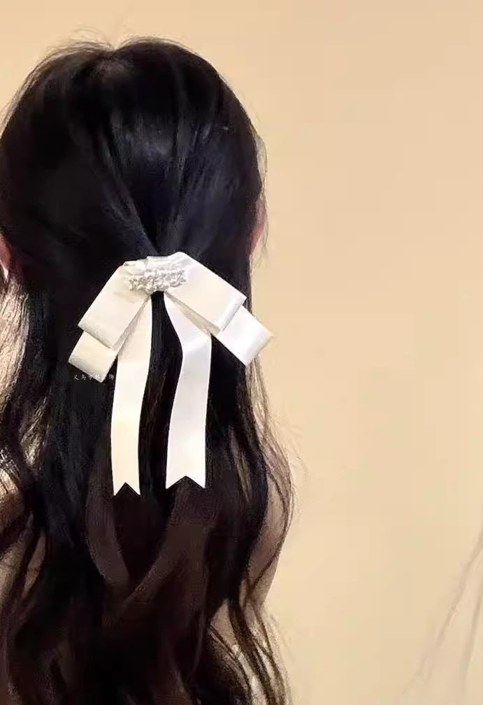 bijou satin pearl hair bow