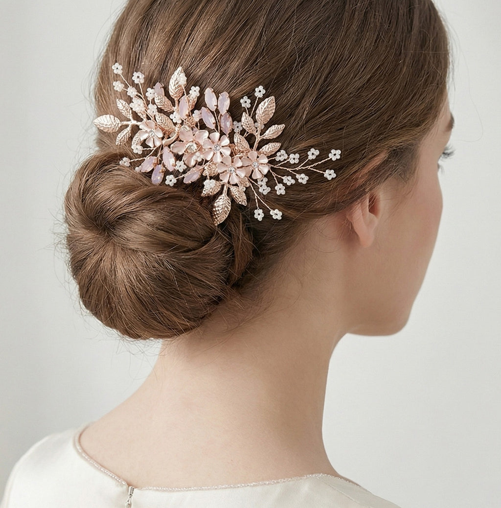 celestine floral pearl crystal comb