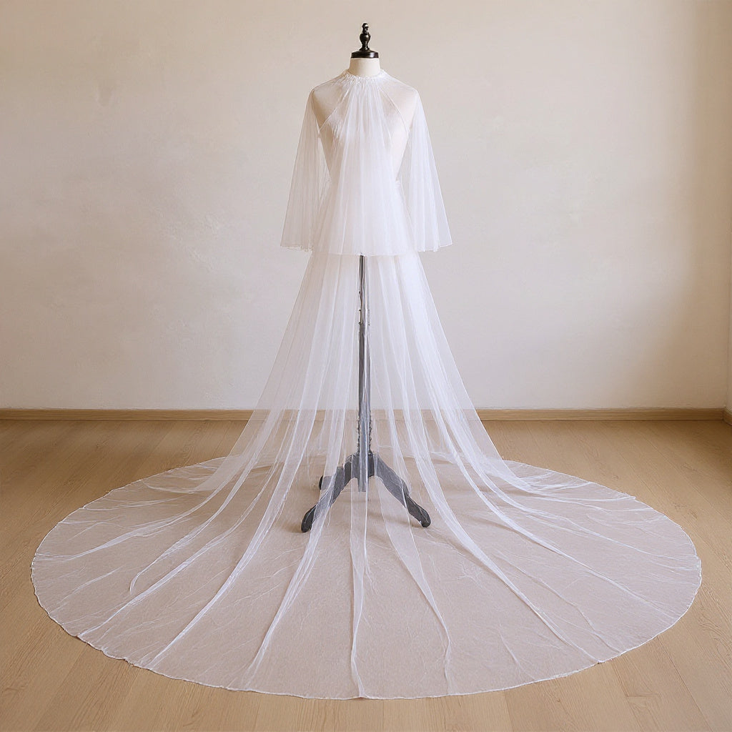 The Sylvie veil on a dress form, soft daylight