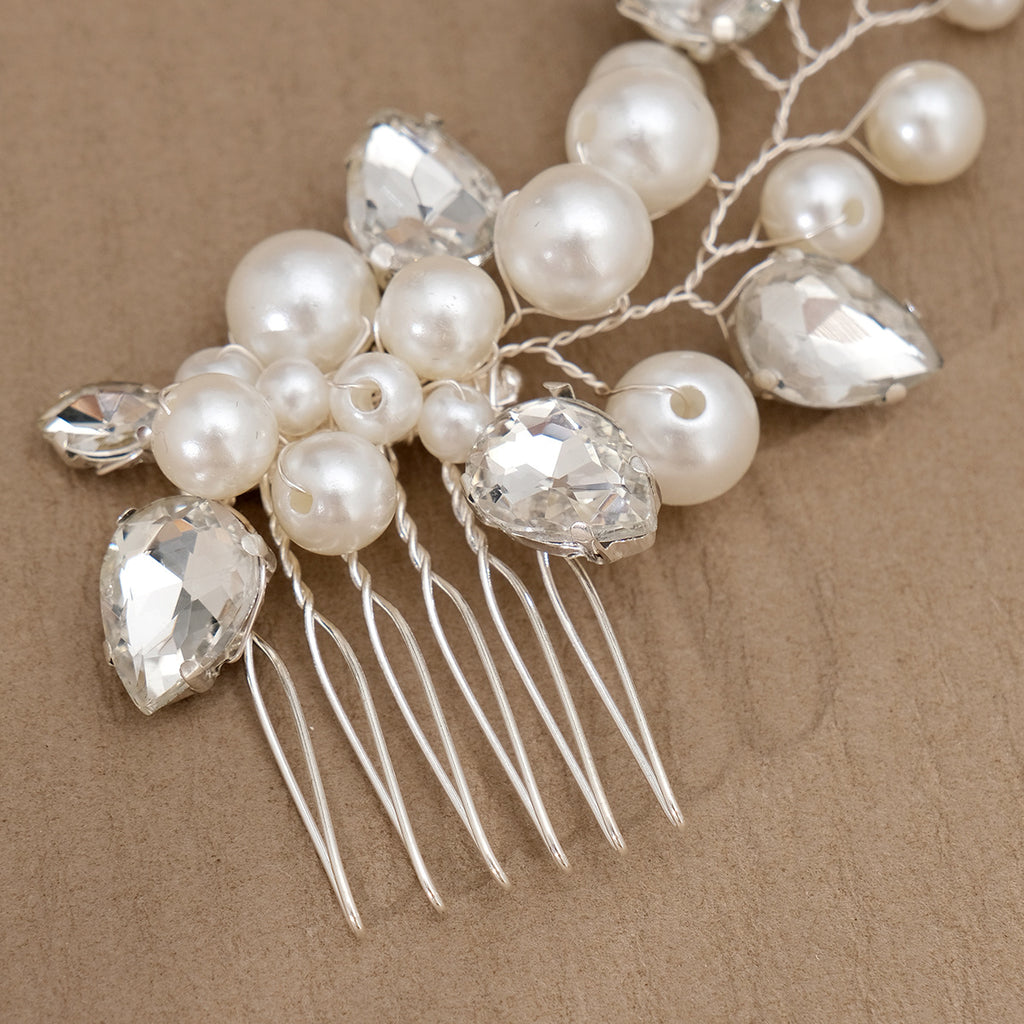 The Vivienne — Pearl & Crystal Teardrop Comb