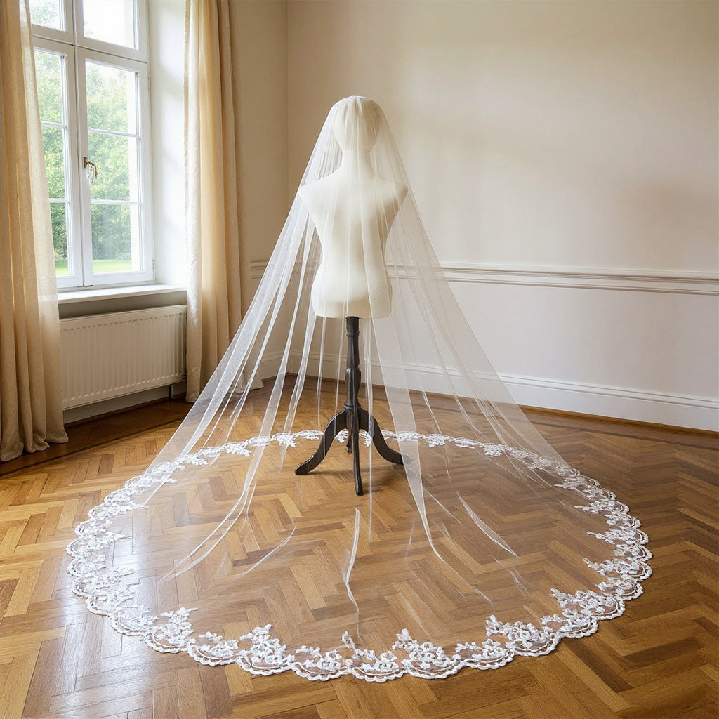 the wren cathedral lace trim veil