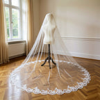 the wren cathedral lace trim veil