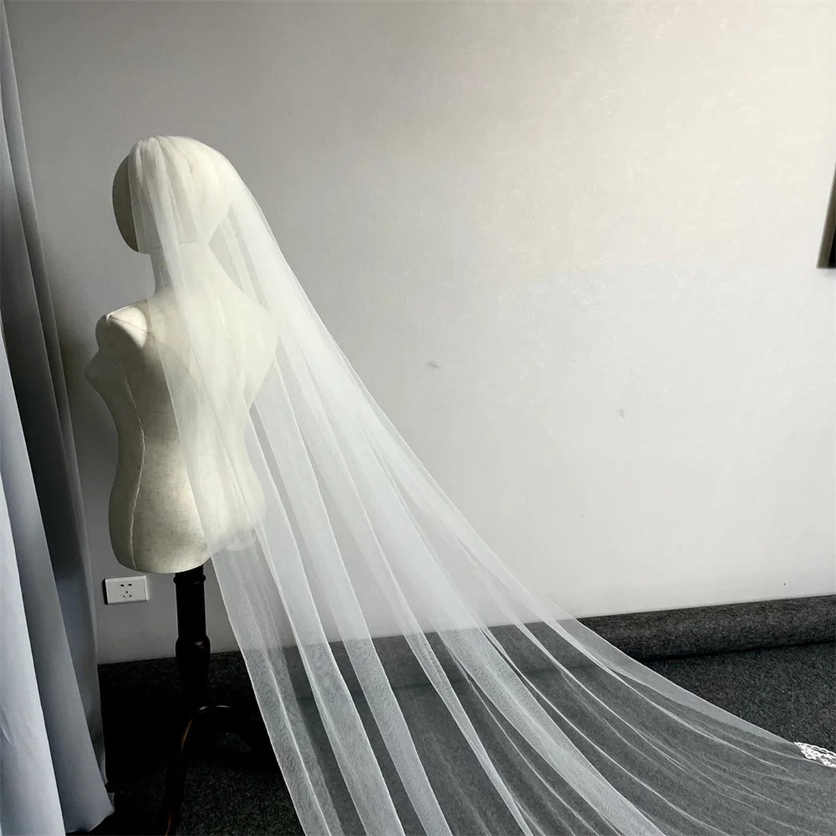 the wren cathedral lace trim veil