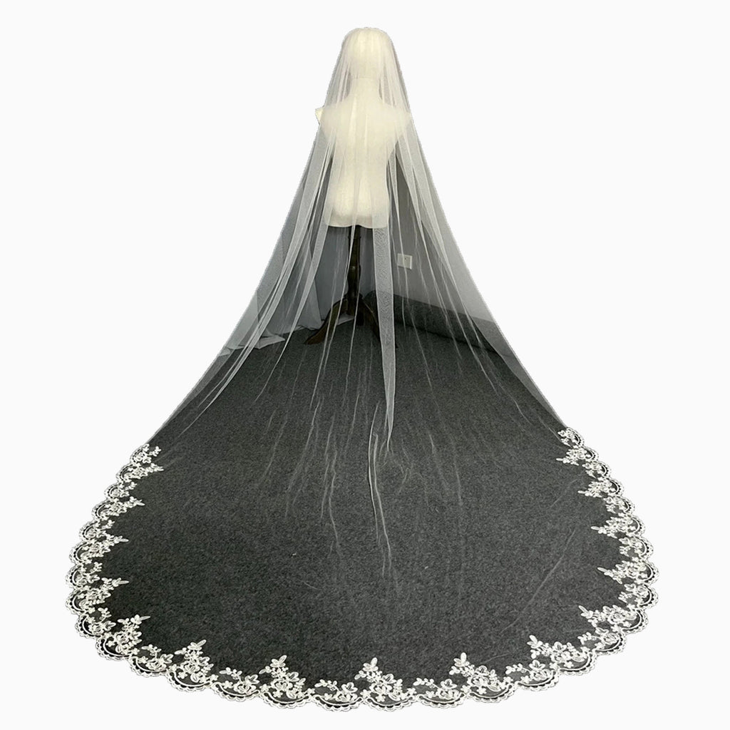 the wren cathedral lace trim veil